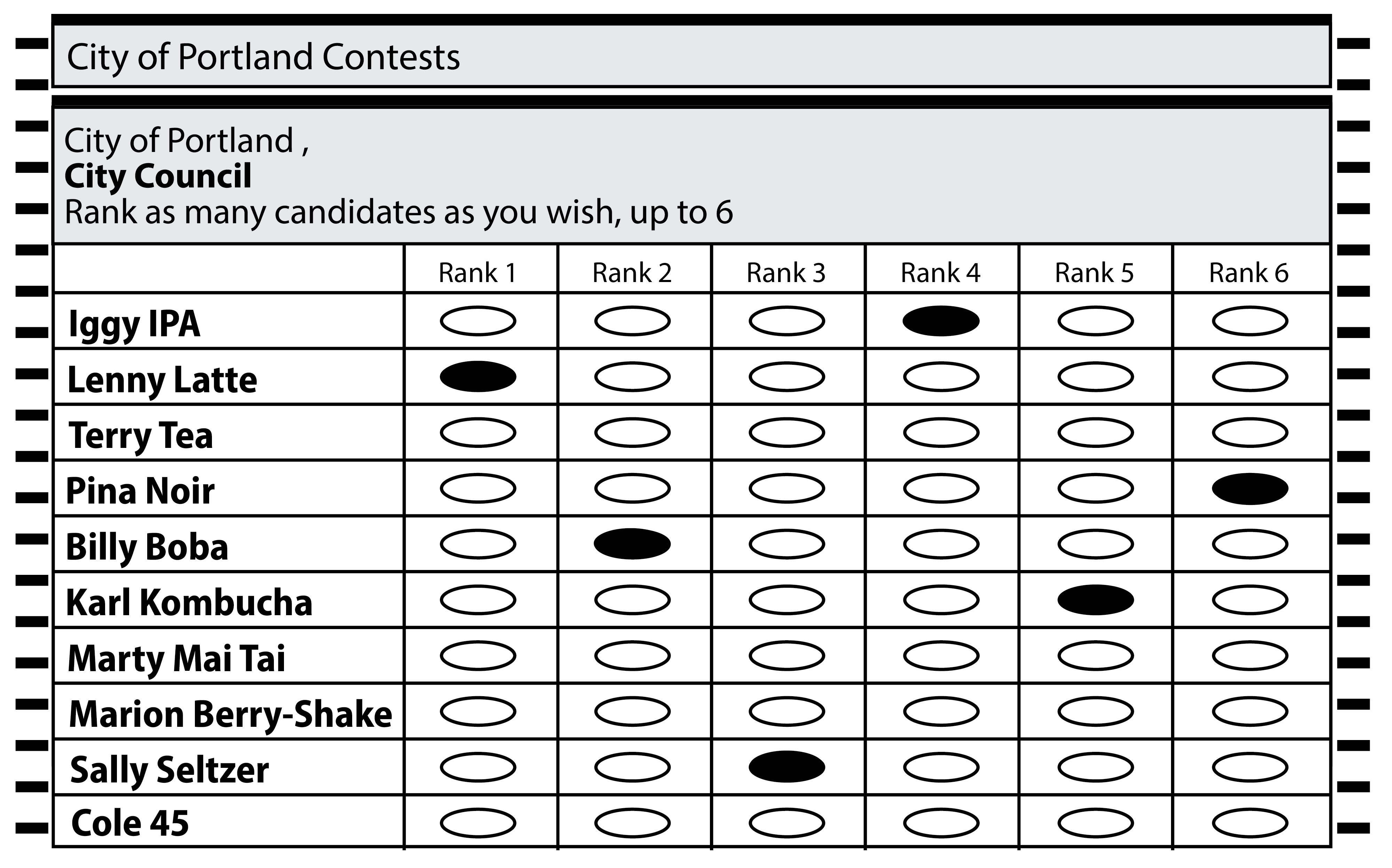 Sample filled ballot